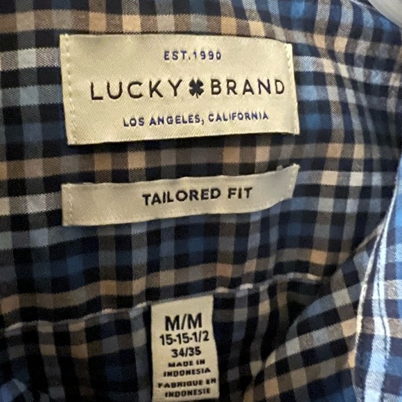 Lucky Brand Button Down Shirt Men M Blue Plaid Flannel Long Sleeve - Picture 3 of 5